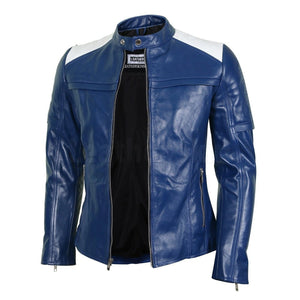 Women’s Blue Leather Biker Jacket