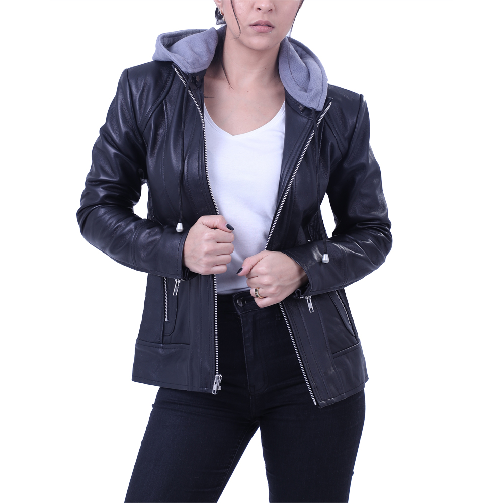 Leather jacket 2025 women with hood