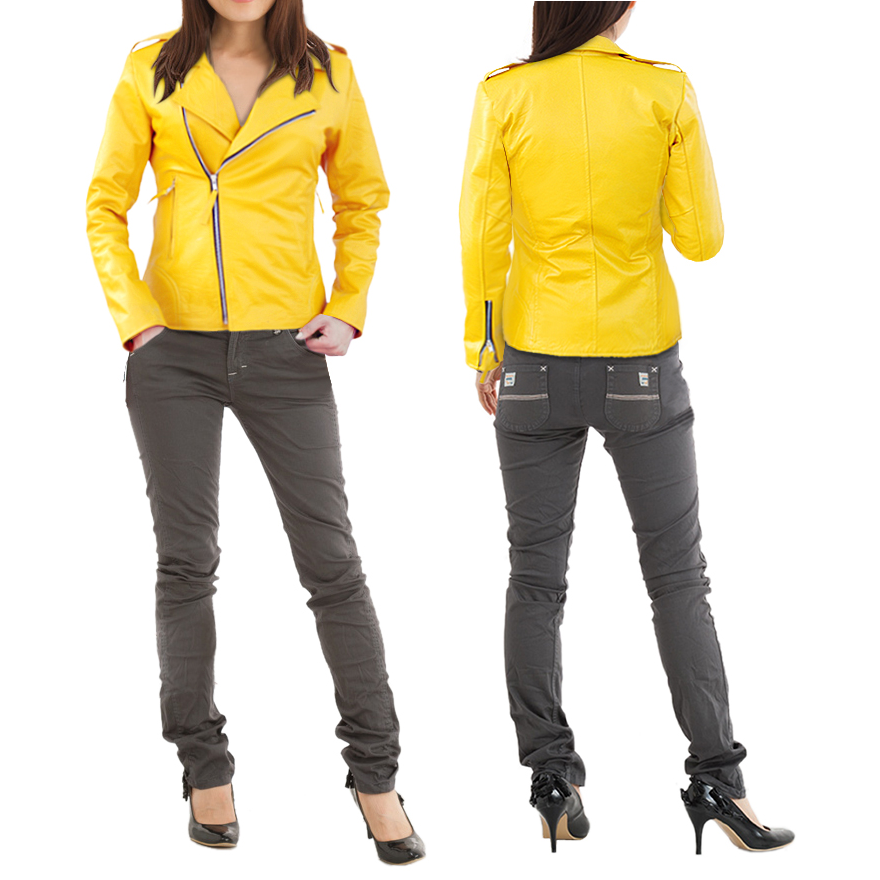 PrimeJackets Yellow Leather Jacket | Womens Biker Jacket