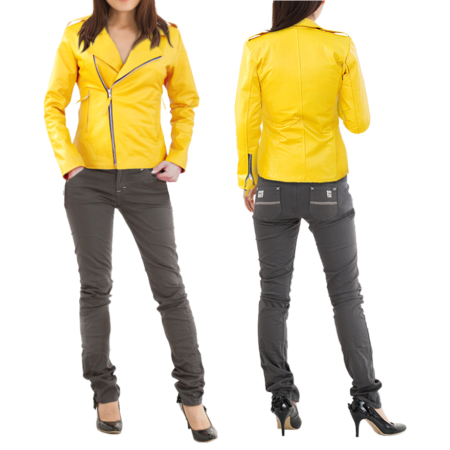 Yellow patent 2025 leather jacket