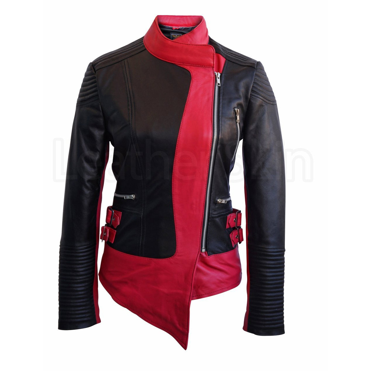Leather Skin Women Black Pink Stripes Brando Genuine Leather Jacket