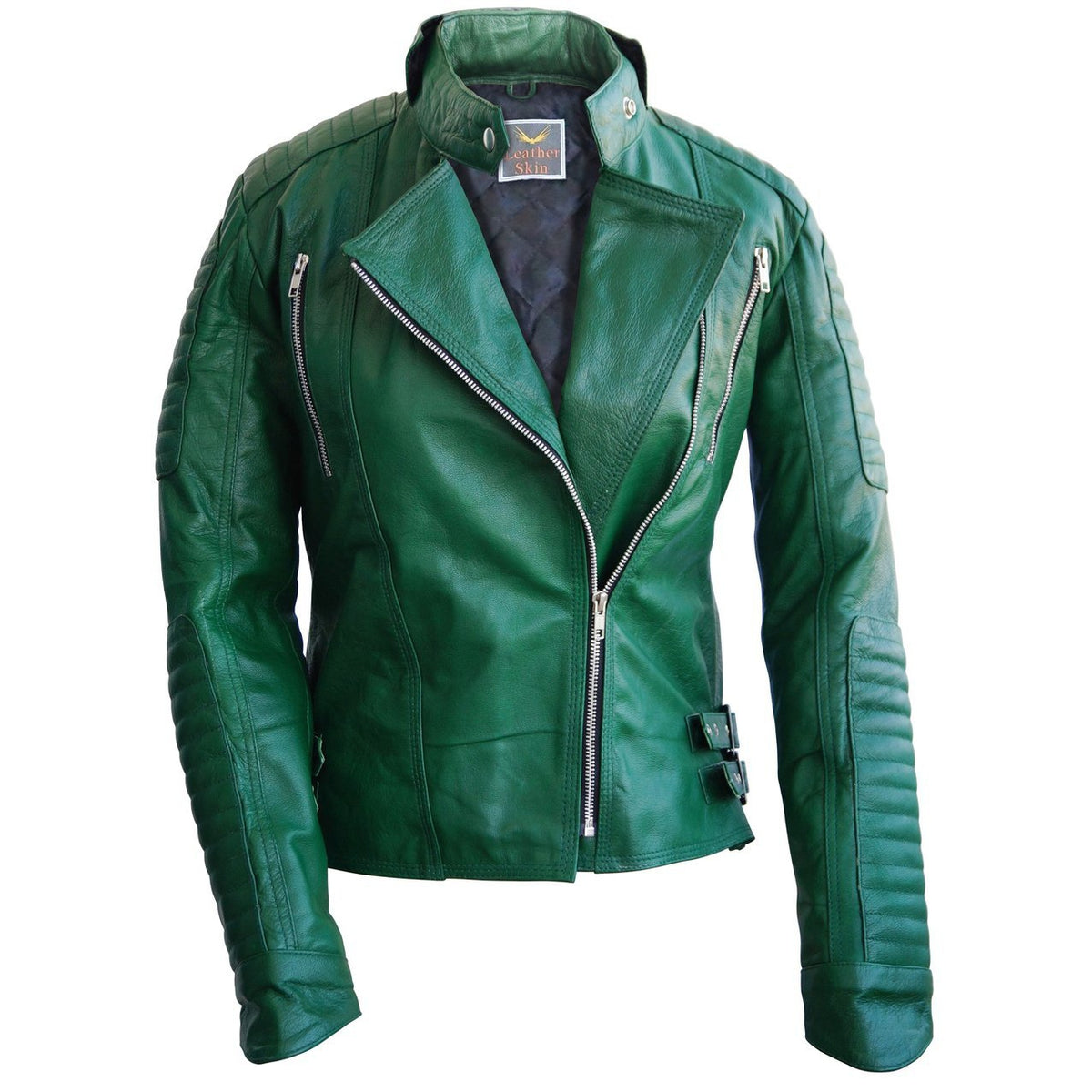 Women's Shiny Green Color Biker Leather Jacket