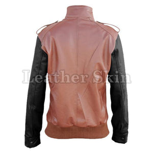 Leather Skin Brown Genuine Leather Jacket with Black Sleeves