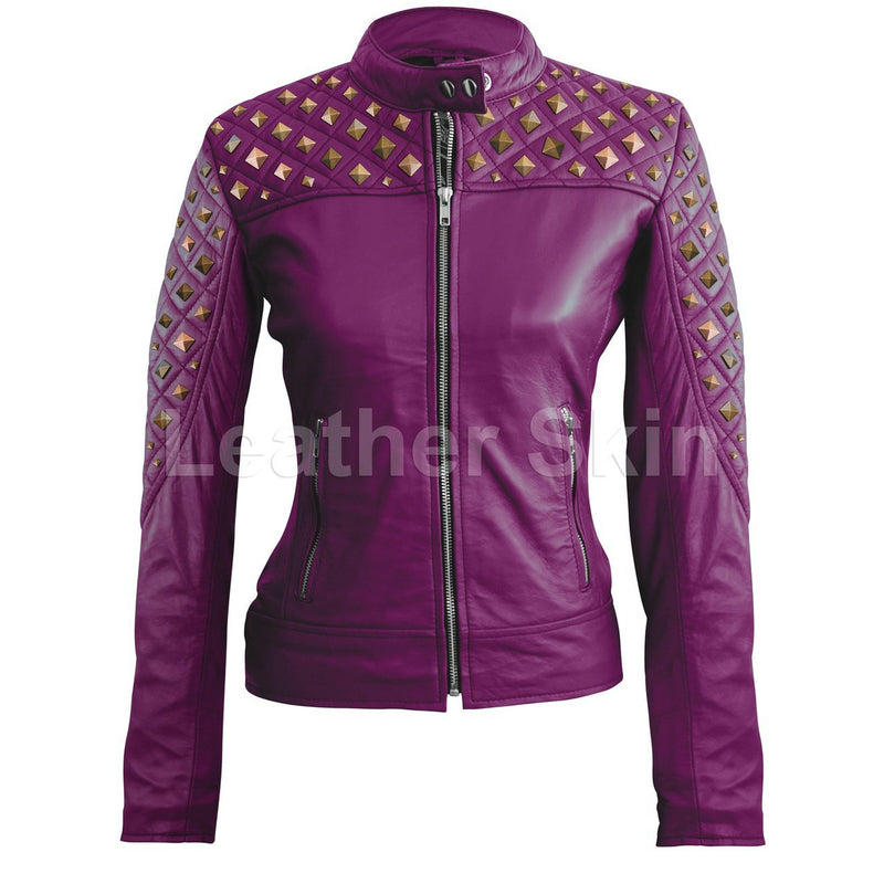 Home / Products / Leather Skin Women Purple Shoulder Quilted Rust Gold ...