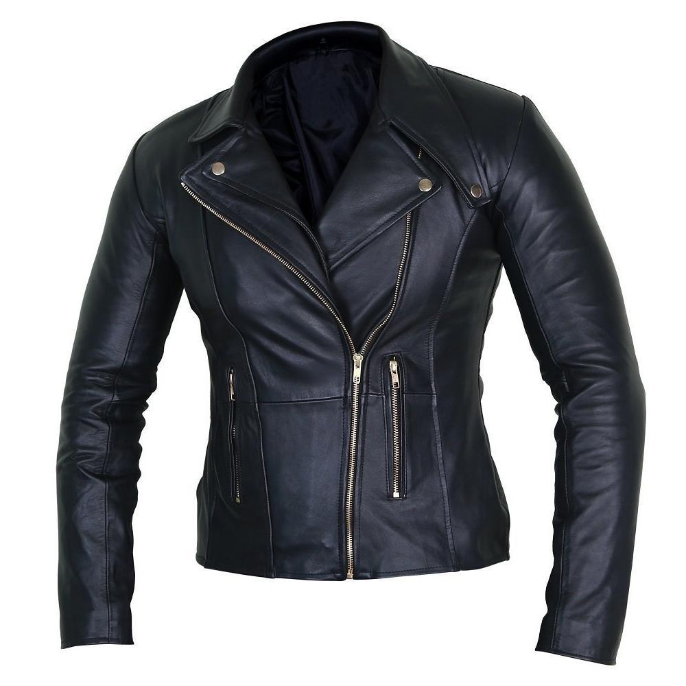 Elegant Black Leather Biker Jacket for Women