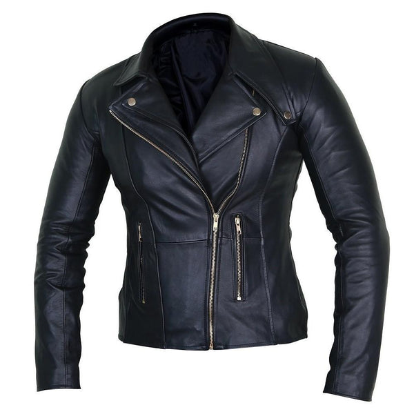 Home / Products / Elegant Black Leather Biker Jacket for Women