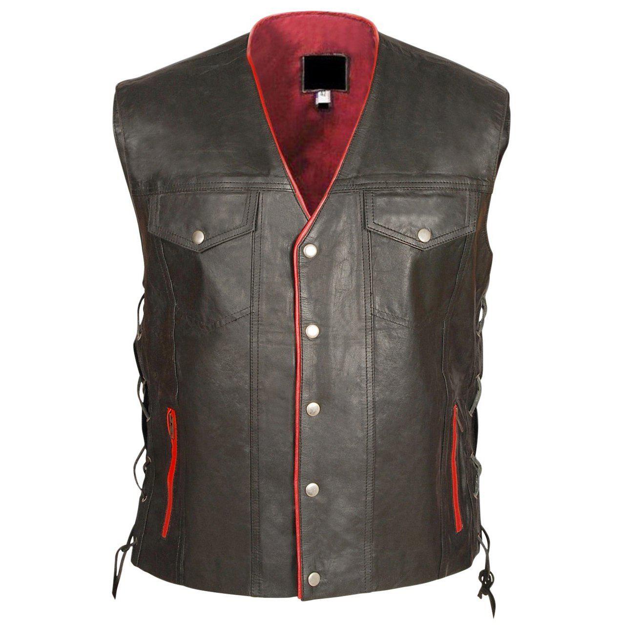 Black Sleeveless Biker Vest in Genuine Leather For Men By Brune & Bare