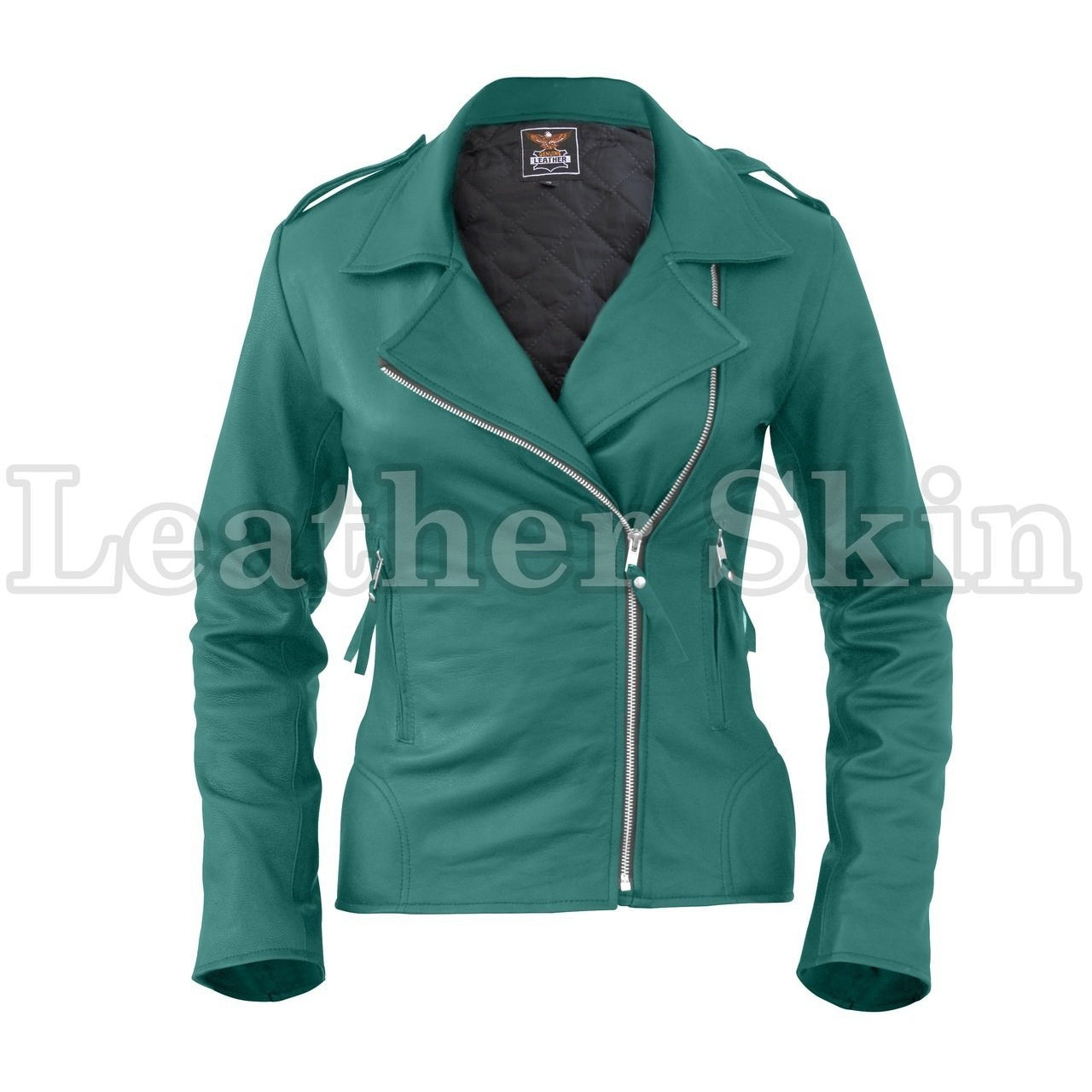 Women Sea Green Brando Leather Jacket