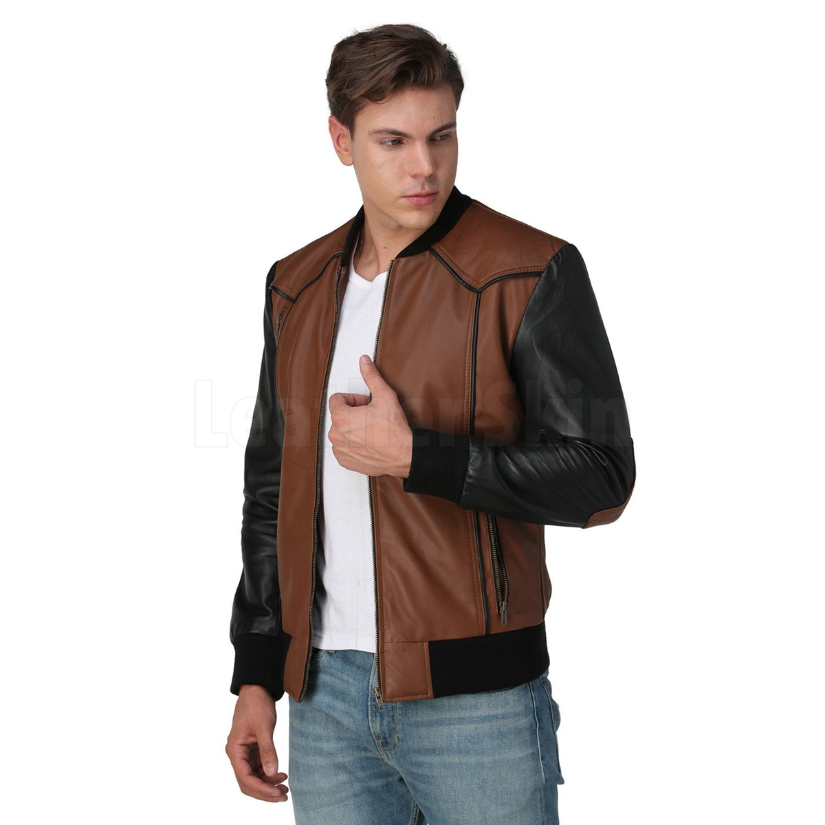 Justin Bomber Brown Leather Jacket - Leather Skin Shop