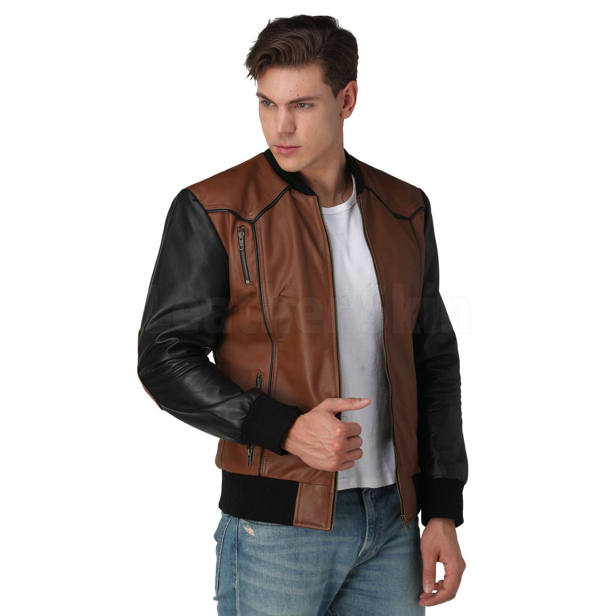 Justin Bomber Brown Leather Jacket - Leather Skin Shop