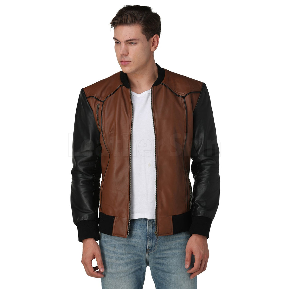 Justin Bomber Brown Leather Jacket - Leather Skin Shop