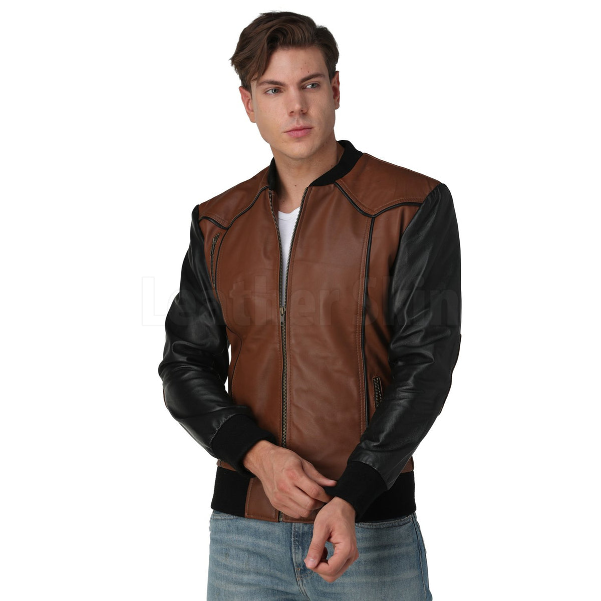 Justin Bomber Brown Leather Jacket