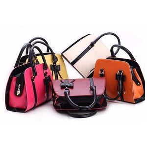 Women Tote Leather Handbag with Attractive Designer Bow Multicolor