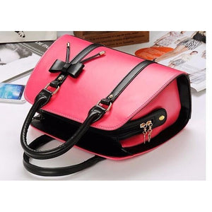 Women Red Tote Leather Handbag with Attractive Designer Bow