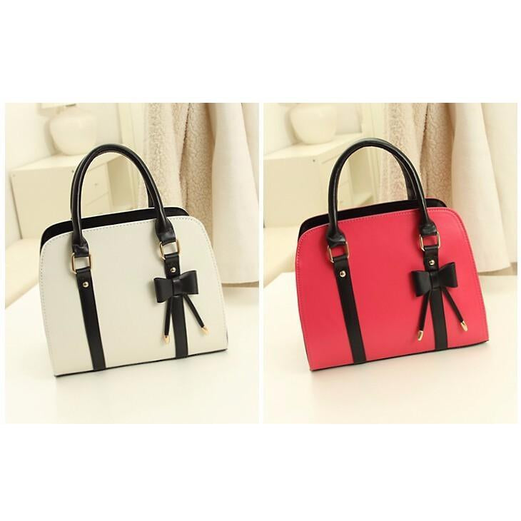 Red and Beige Leather Tote Handbags