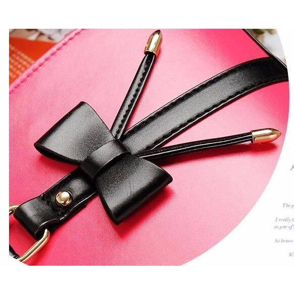 Black Bow of Women Tote Leather Handbag