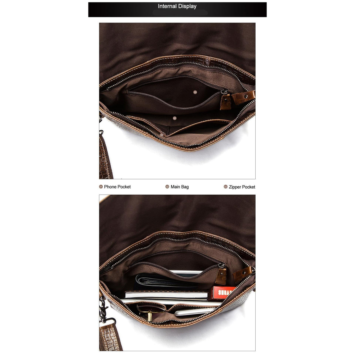 Genuine Leather Cross-body Professional Briefcase with Crocodile Style