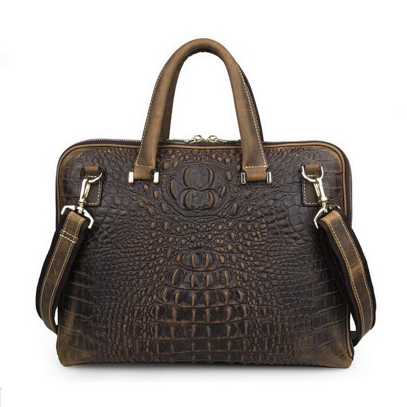 Quintessential Crocodile Style Genuine Leather Handbag for Men