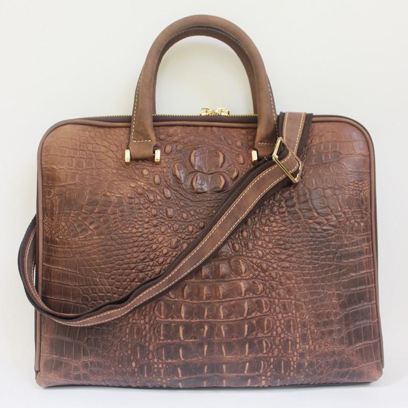 Brown Faux Leather Crocodile Alligator Shoulder Bag Purse 