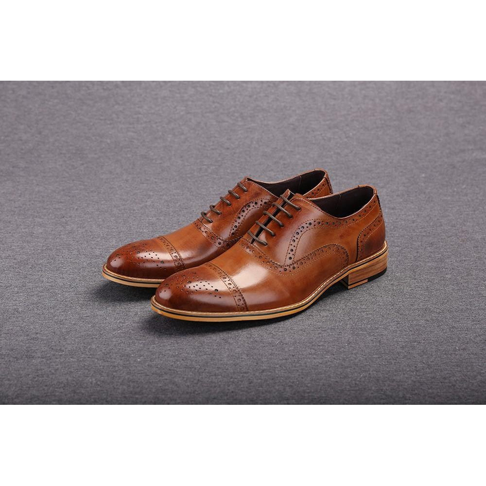 Men Brown Oxford Brogue Genuine Leather Formal Shoes