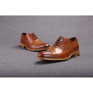 Men Brown Oxford Brogue Genuine Leather Formal Shoes