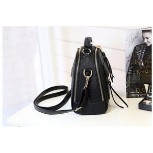 Women Black Diamond Quilted Leather Tote Messenger Handbag Side