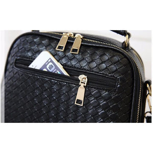 Women Black Diamond Quilted Leather Tote Messenger Handbag Slit Pocket