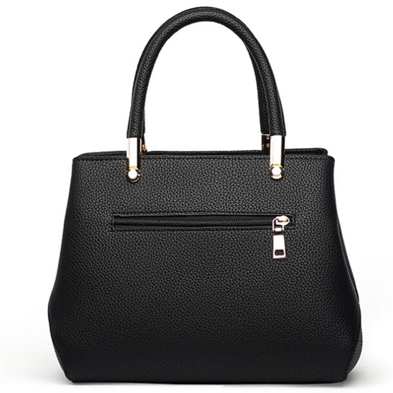 Women Black Tote Messenger Handbag Back Side with Slit Zipper Pocket