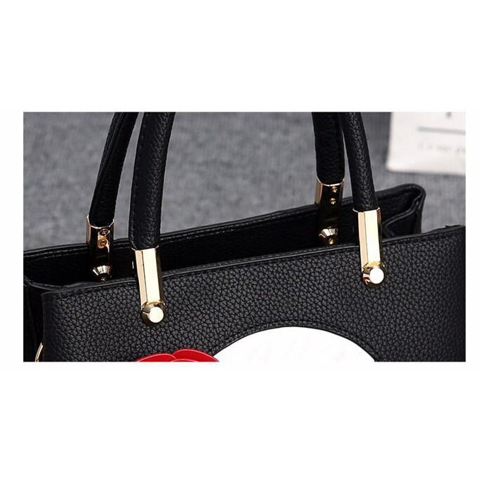 Women Black Tote Messenger Faux-Leather Handbag with Stylish Design Lookbook