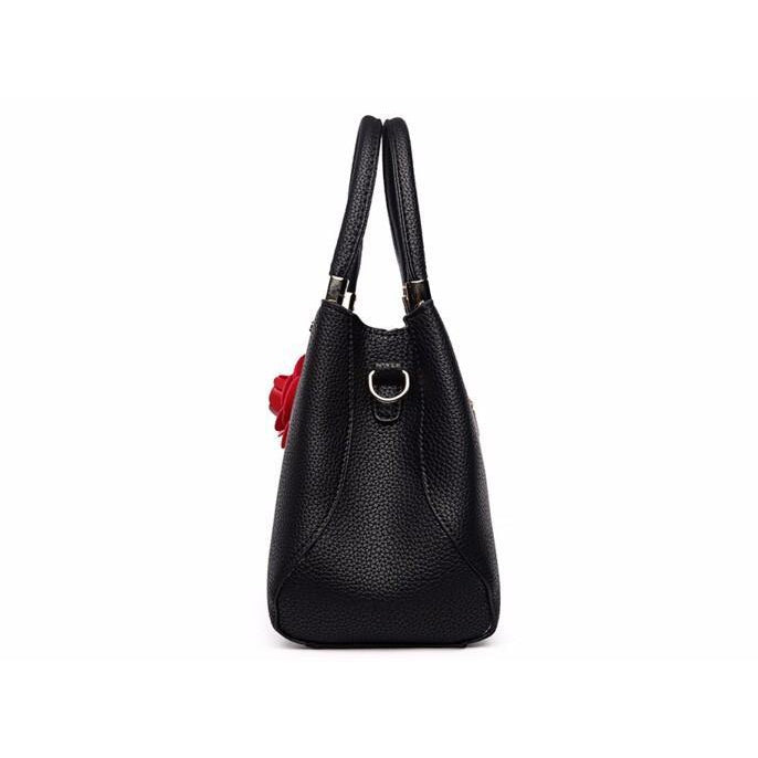 Women Black Tote Messenger Handbag Side View