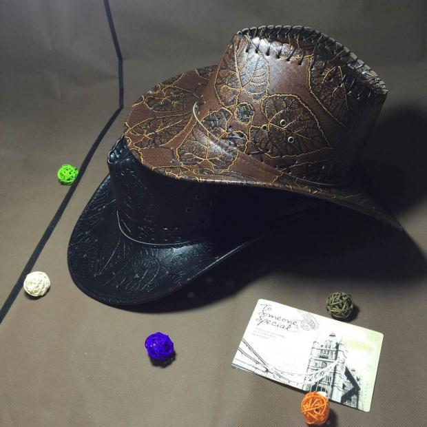 Men Cowboy Designer Leather Hat; Immaculate Stitching and Curved Brim