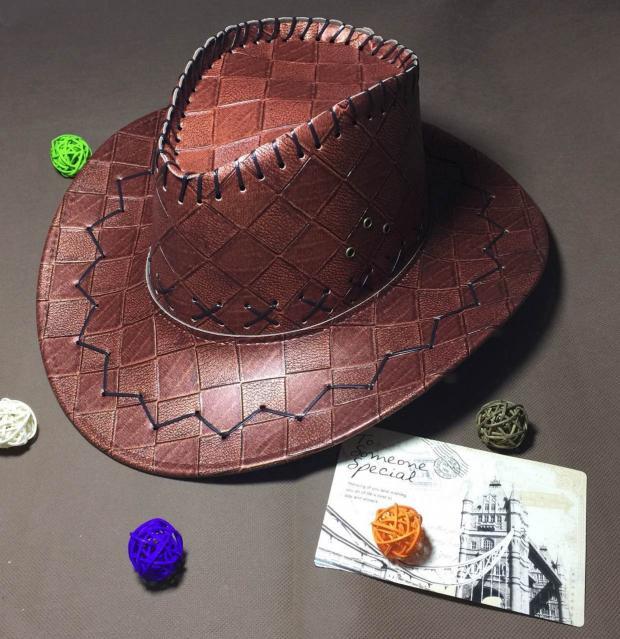 Men Cowboy Designer Leather Hat; Immaculate Stitching and Curved Brim