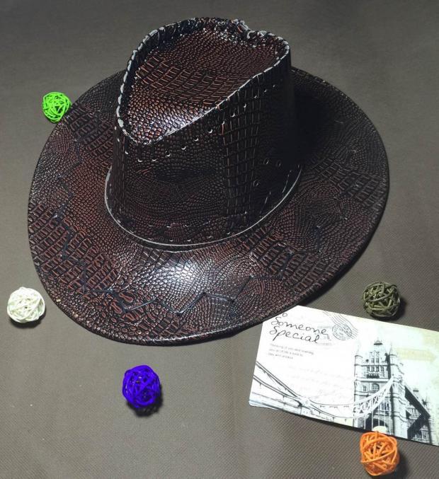 Men Cowboy Designer Leather Hat; Immaculate Stitching and Curved Brim