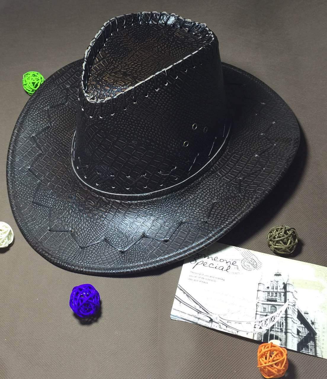 Men Cowboy Designer Leather Hat; Immaculate Stitching and Curved Brim