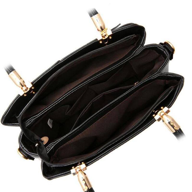 Three Color Combo Faux-Leather Tote Shoulder Bag with a Solar Symbol Tassel