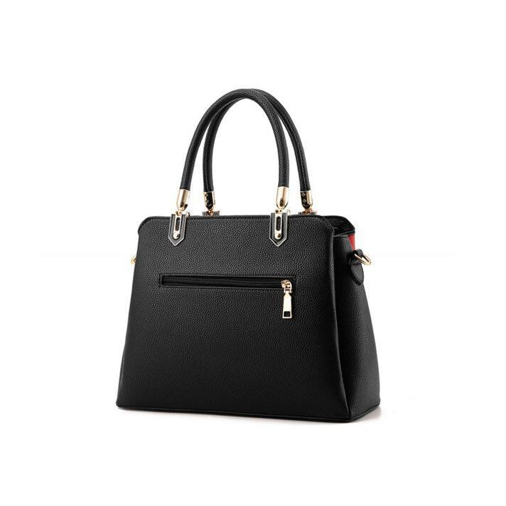 Three Color Combo Faux-Leather Tote Shoulder Bag with a