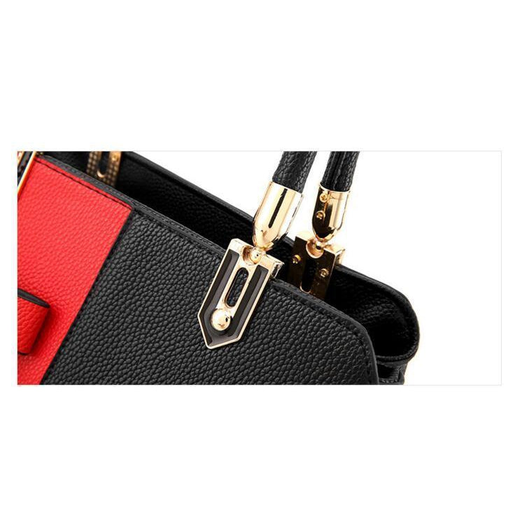 Three Color Combo Faux-Leather Tote Shoulder Bag with a Solar Symbol Tassel