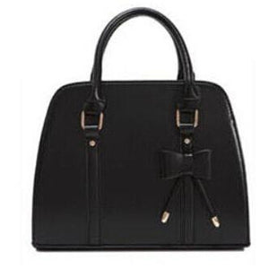 Women Black Tote Leather Handbag with Attractive Designer Bow