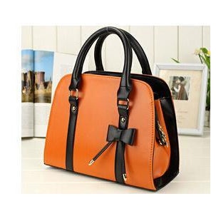 Women Orange Tote Leather Handbag with Attractive Designer Bow