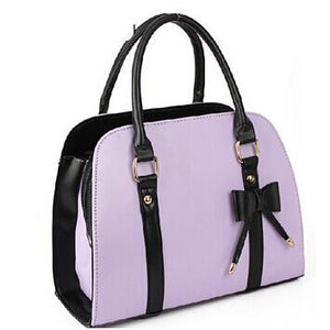 Women Purple Tote Leather Handbag with Attractive Designer Bow