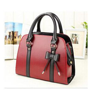 Women Red Tote Leather Handbag with Attractive Designer Bow