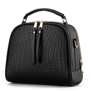 Women Black Zig Zag Quilted Faux-Leather Handbag with Dual Compartments