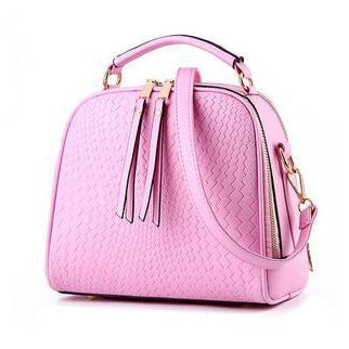 Women Black Zig Zag Quilted Faux-Leather Handbag with Dual Compartments