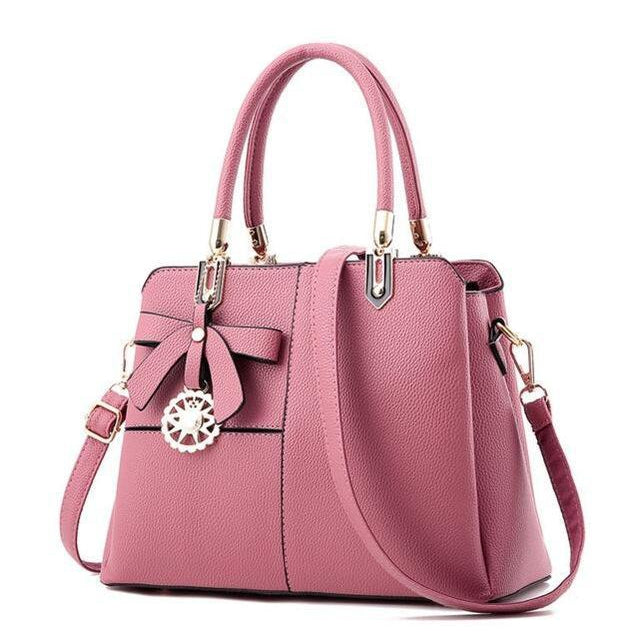 Three Color Combo Faux-Leather Tote Shoulder Bag with a Solar Symbol Tassel