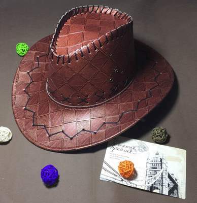 Men Cowboy Designer Leather Hat; Immaculate Stitching and Curved Brim