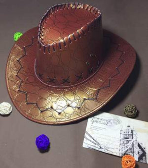 Men Cowboy Designer Leather Hat; Immaculate Stitching and Curved Brim