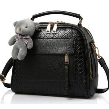 Women Black Diamond Quilted Leather Tote Messenger Handbag Back