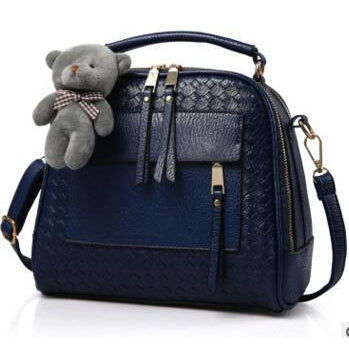 Women Blue Diamond Quilted Leather Tote Messenger Handbag