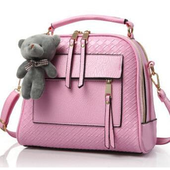 Women Pink Diamond Quilted Leather Tote Messenger Handbag