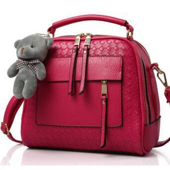 Women Rose Red Diamond Quilted Leather Tote Messenger Handbag